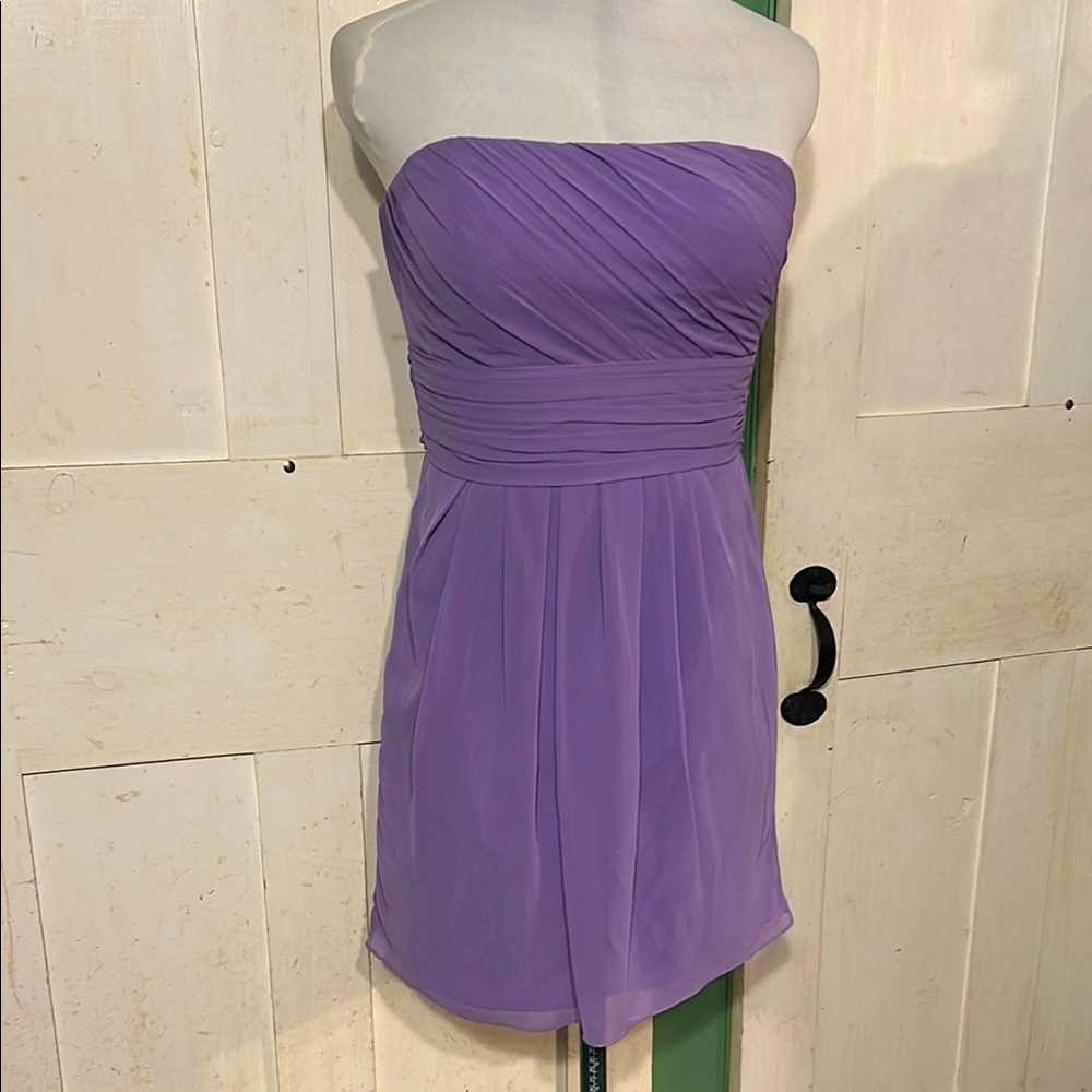 EC Bill Levkoff Purple Strapless Ruched Sheath Dress Size 2 Weddings Grad Party